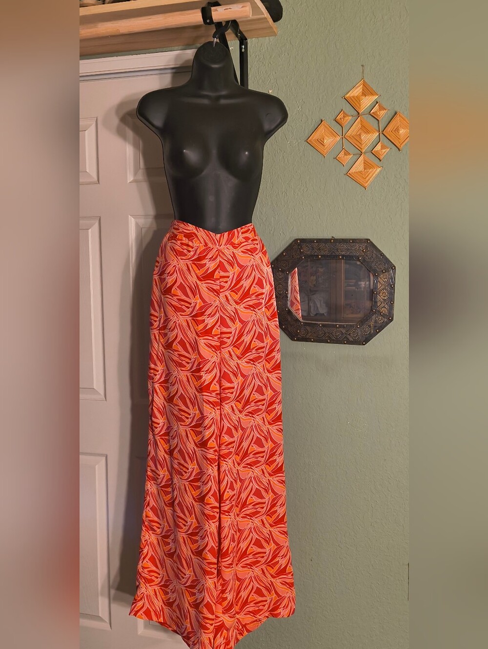 Ashley Park x RTR Pink Orange Red Abstract Print Palazzo Pants Wide Leg Size 8